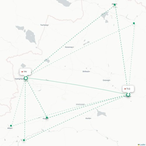 Mapa lotu bezpośredniego Turpan – Ili