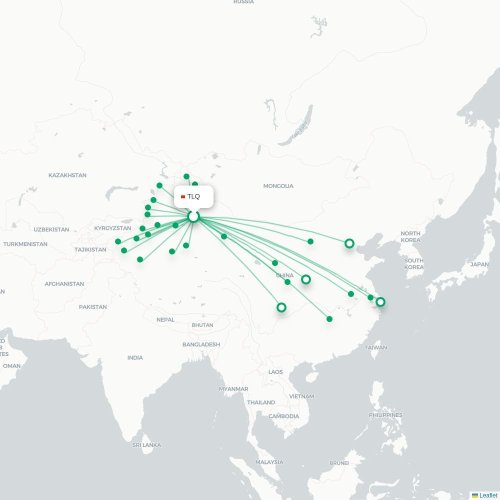 Mapa de vuelo directo Turfán - Ningbo