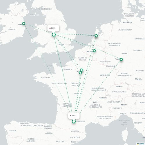 Toulouse - Birmingham carte du vol direct