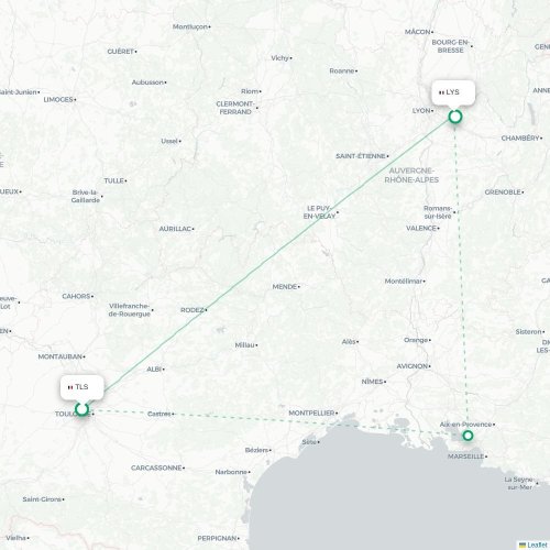 Mapa lotu bezpośredniego Tuluza – Lyon