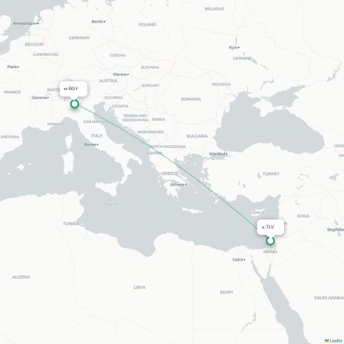 Mapa lotu bezpośredniego Tel Awiw – Bergamo