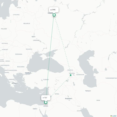Mapa lotu bezpośredniego Tel Awiw – Moskwa