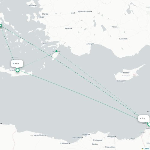 Mapa lotu bezpośredniego Tel Awiw – Heraklion