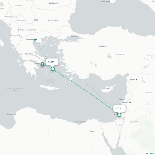 Mapa lotu bezpośredniego Tel Awiw – Mykonos