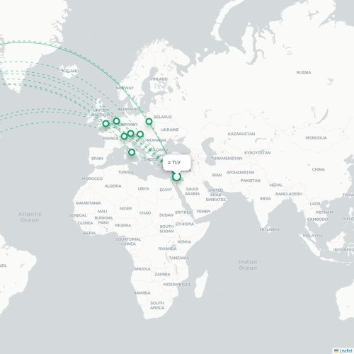 Mapa lotu bezpośredniego Tel Awiw – Los Angeles