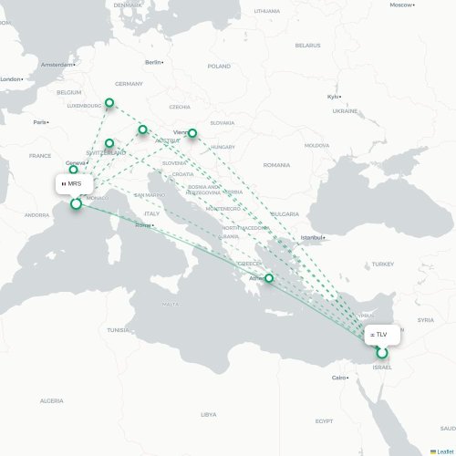 Mapa lotu bezpośredniego Tel Awiw – Marsylia