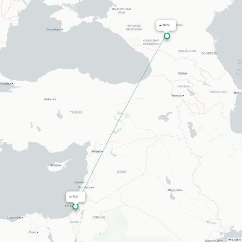 Mapa lotu bezpośredniego Tel Awiw – Mineralne Wody