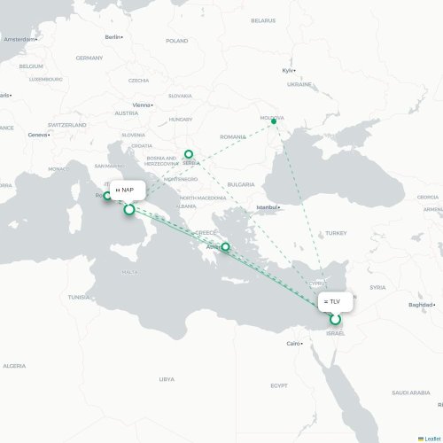 Mapa lotu bezpośredniego Tel Awiw – Neapol