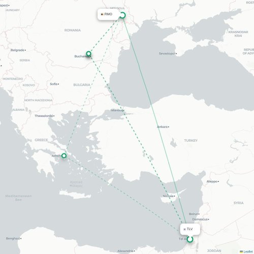 Mapa lotu bezpośredniego Tel Awiw – Kiszyniów