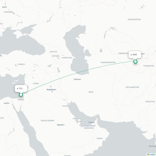 Mapa lotu bezpośredniego Tel Awiw – Samarkanda