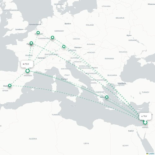 Mapa lotu bezpośredniego Tel Awiw – Tuluza