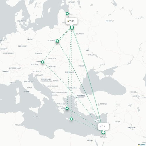 Mapa lotu bezpośredniego Tel Awiw – Wilno