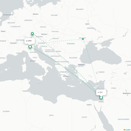 Mapa lotu bezpośredniego Tel Awiw – Werona