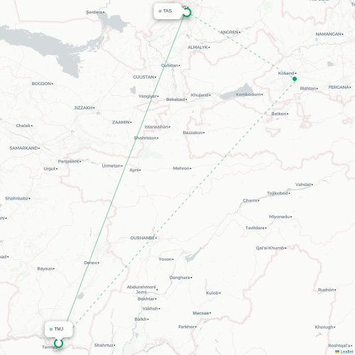 Mapa de vuelo directo Termez - Taskent