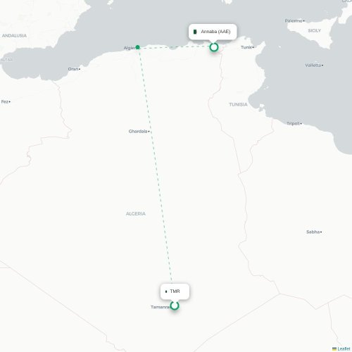 Tamanrasset - Annaba kaart van rechtstreekse vlucht
