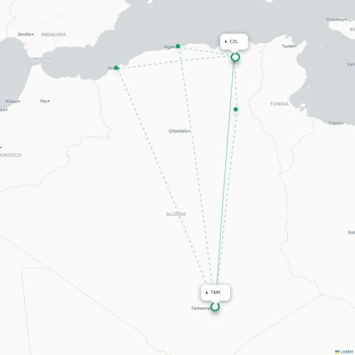 Tamanrasset - Constantine kaart van rechtstreekse vlucht