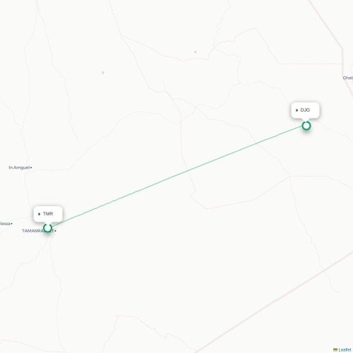 Tamanrasset - Djanet kaart van rechtstreekse vlucht