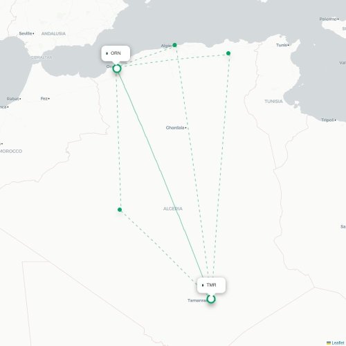 Tamanrasset - Oran kaart van rechtstreekse vlucht