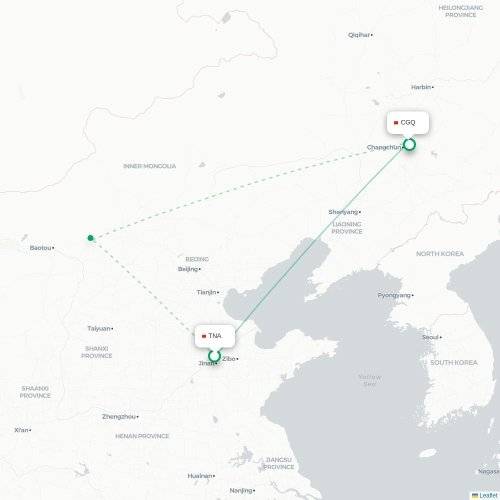 Mapa lotu bezpośredniego Jinan – Changchun