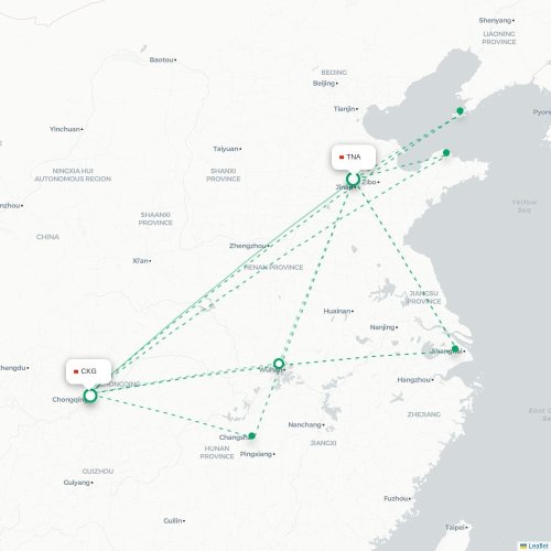 Mapa lotu bezpośredniego Jinan – Chongqing