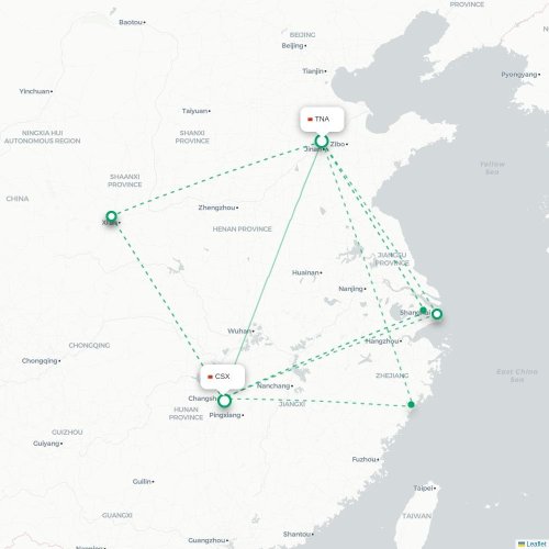 Mapa lotu bezpośredniego Jinan – Changsha