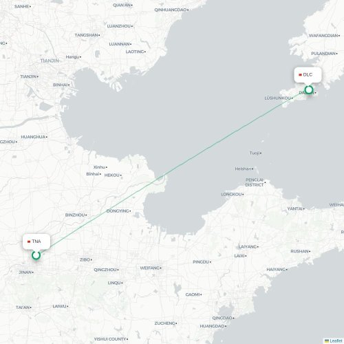Mapa lotu bezpośredniego Jinan – Dalian