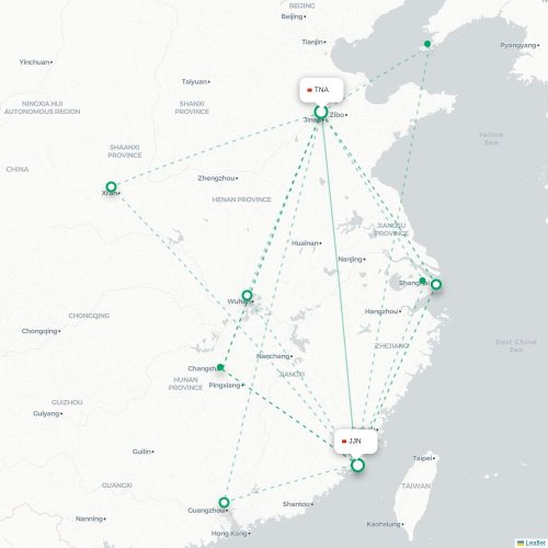 Mapa lotu bezpośredniego Jinan – Quanzhou