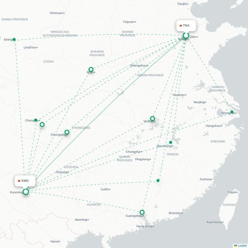 Mapa lotu bezpośredniego Jinan – Kunming