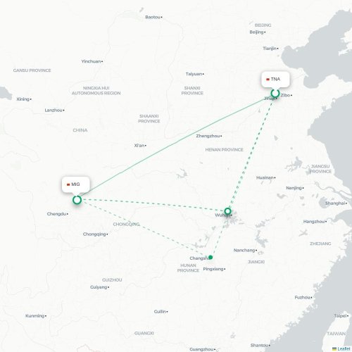 Mapa lotu bezpośredniego Jinan – Mianyang