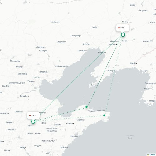 Mapa lotu bezpośredniego Jinan – Shenyang