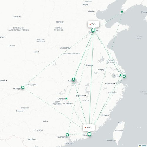 Mapa lotu bezpośredniego Jinan – Jieyang