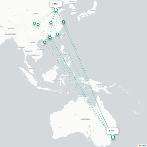 Mapa lotu bezpośredniego Jinan – Sydney