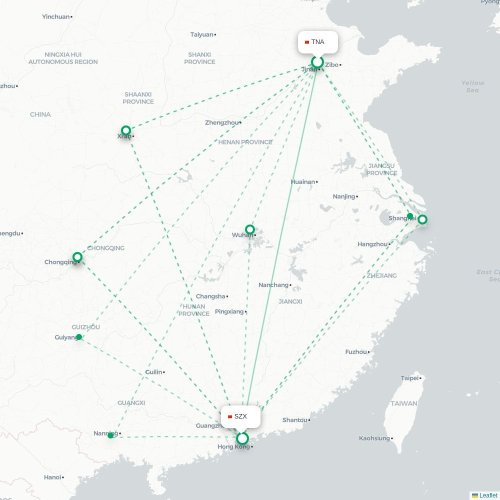 Mapa lotu bezpośredniego Jinan – Shenzhen