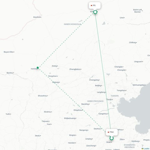 Mapa lotu bezpośredniego Jinan – Xilinhot