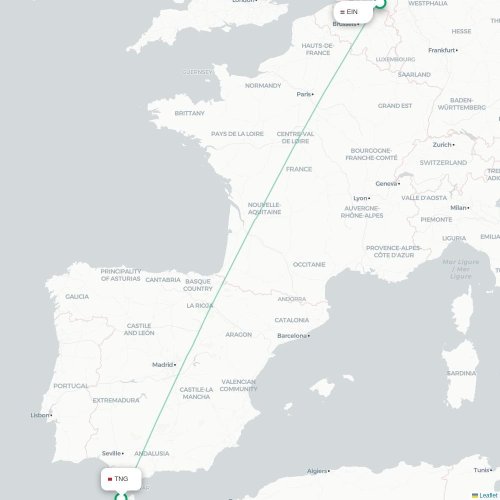 Mapa de vuelo directo Tánger - Eindhoven