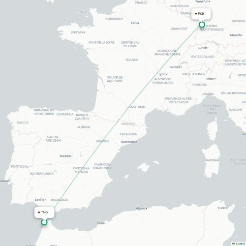 Tanger - Karlsruhe carte du vol direct