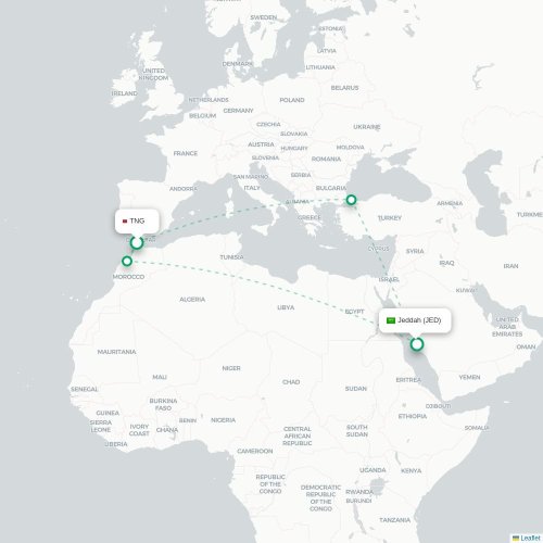 Mapa lotu bezpośredniego Tanger – Dżudda
