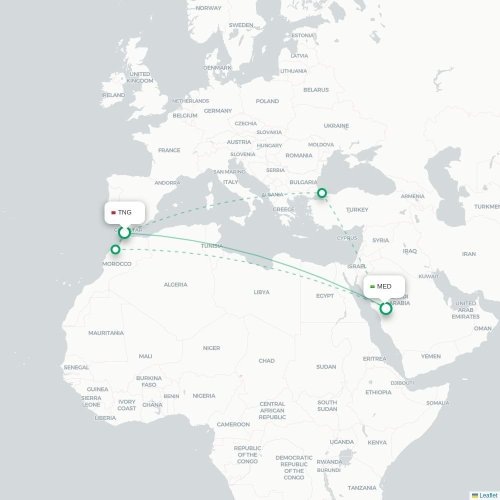 Mapa lotu bezpośredniego Tanger – Medyna
