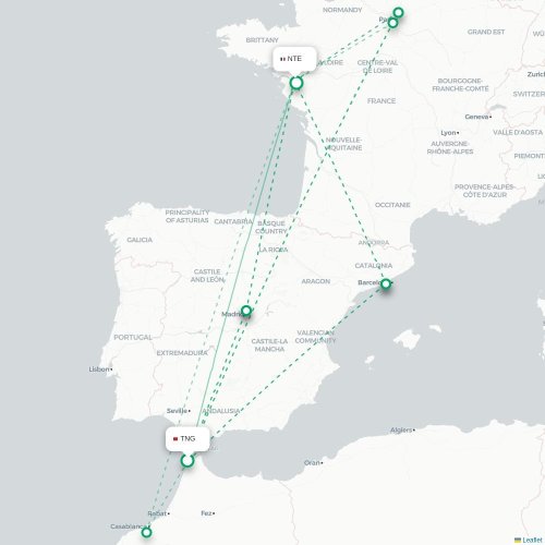 Mapa lotu bezpośredniego Tanger – Nantes