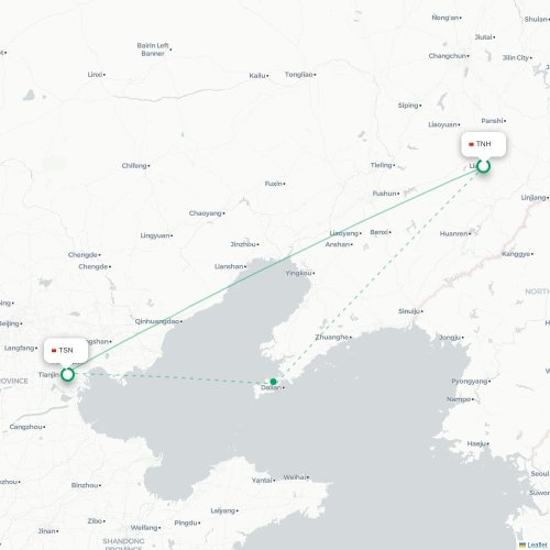 Mapa de vuelo directo Tonghua - Tianjín
