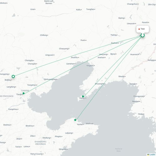 Mapa de vuelo directo Tonghua - Pekín