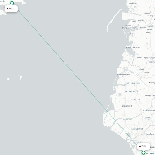 Mapa lotu bezpośredniego Tainan – Magong