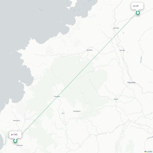 Mapa de vuelo directo Tamarindo - Liberia