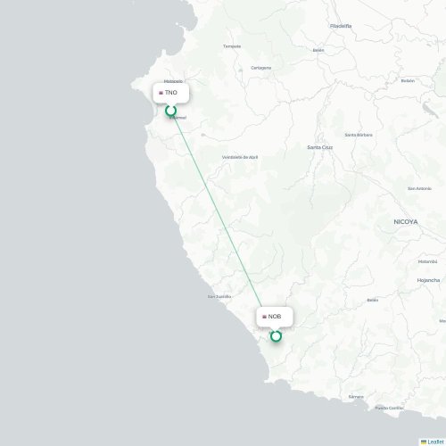 Mapa de vuelo directo Tamarindo - Nosara