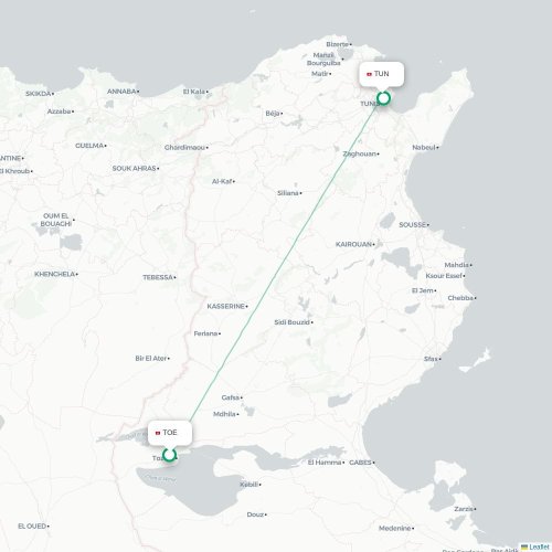Mapa lotu bezpośredniego Tozeur – Tunis