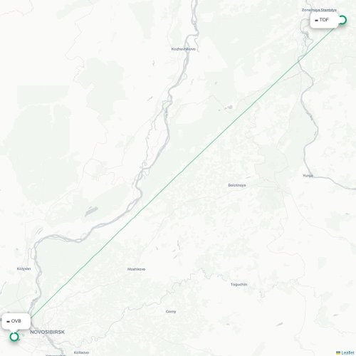 Mapa de vuelo directo Tomsk - Novosibirsk