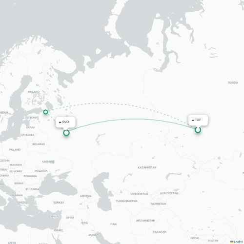 Mapa de vuelo directo Tomsk - Moscú