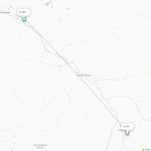 Mapa de vuelo directo Tomsk - Strezhevoy