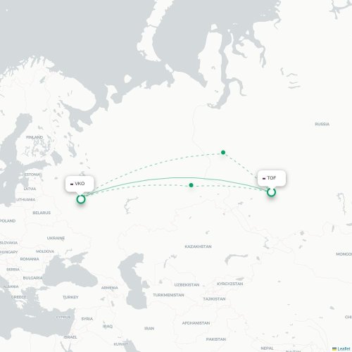 Mapa de vuelo directo Tomsk - Moscú
