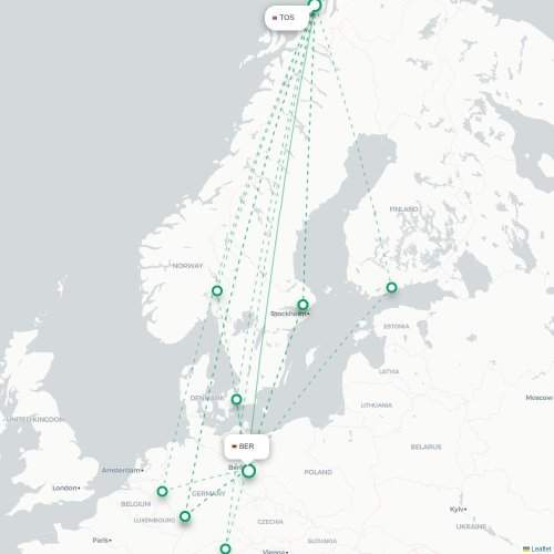 Mapa de vuelo directo Tromso - Berlín